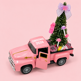 Vintage-Style Pink Die-Cast Christmas Truck The Holiday Shop