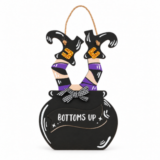 “Bottoms Up” Witch Legs Cauldron Sign – Purple The Holiday Shop