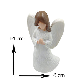 Angel figurine with dimensions indicated on a white background