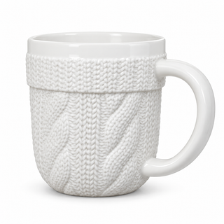 White cable-knit ceramic Christmas mug