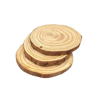 3 brown and tan wooden round disks