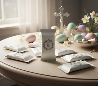 Easter Eggs a decorative design on a wooden table with Easter eggs and flowers.