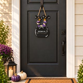 “Bottoms Up” Witch Legs Cauldron Sign – Purple The Holiday Shop