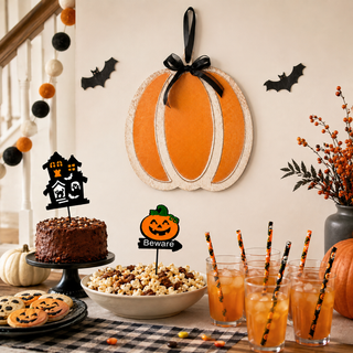 Pumpkin Party Hosting Set – Hanging Sign, Straws & Yard Stakes The Holiday Shop