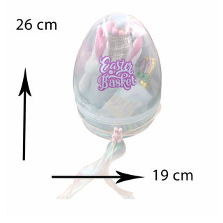 Easter-themed toy with measurements on a white background