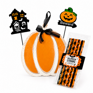 Pumpkin Party Hosting Set – Hanging Sign, Straws & Yard Stakes
