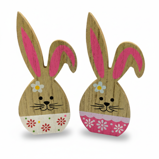 Wooden Easter Bunny Pair - Pink and White