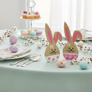 Wooden Easter Bunny Pair - Pink and White