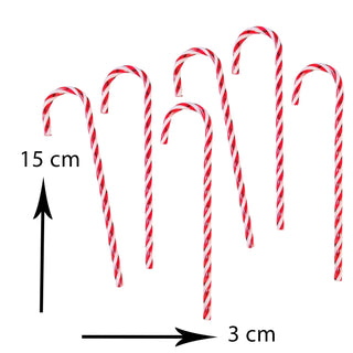 Red and white striped candy canes with measurements on a white background
