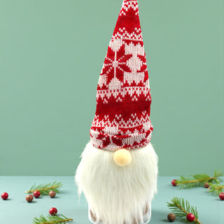 Christmas-themed gnome with a red and white patterned hat on a green background, traditional christmas kitchen aesthetic