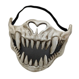 Mask with a fierce design featuring sharp teeth on a white background