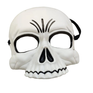 White skull mask with black details on a white background